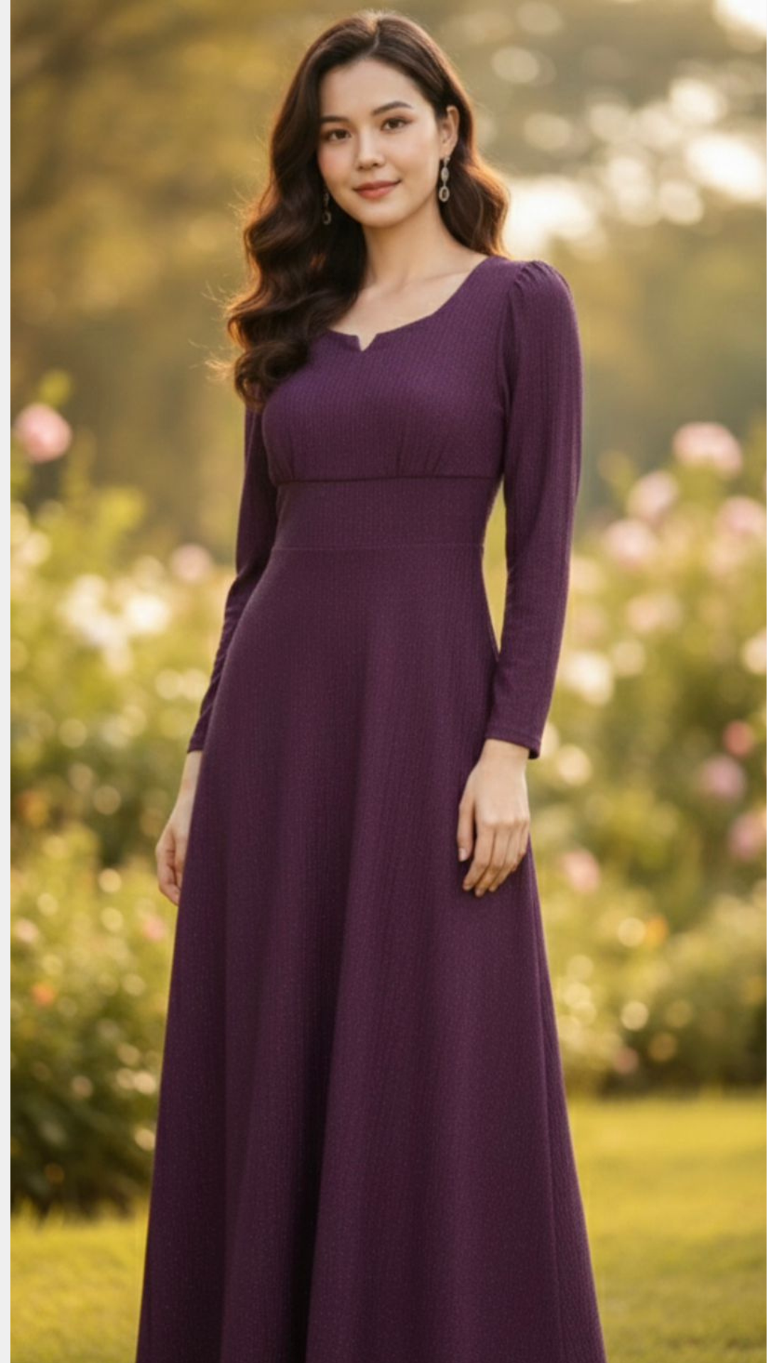wine-textured-long-flared-dress