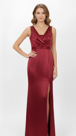 Maroon Sleeveless Wrap-Detail Maxi Dress (Sleeve Inside Optional)