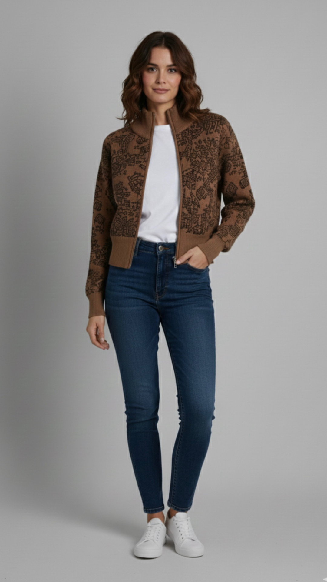 Cocoa Textured Zip-Up Jacket