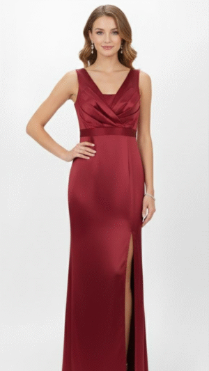 Maroon Sleeveless Wrap-Detail Maxi Dress (Sleeve Inside Optional)