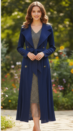 Navy Blue Layered Long Dress with Jacket