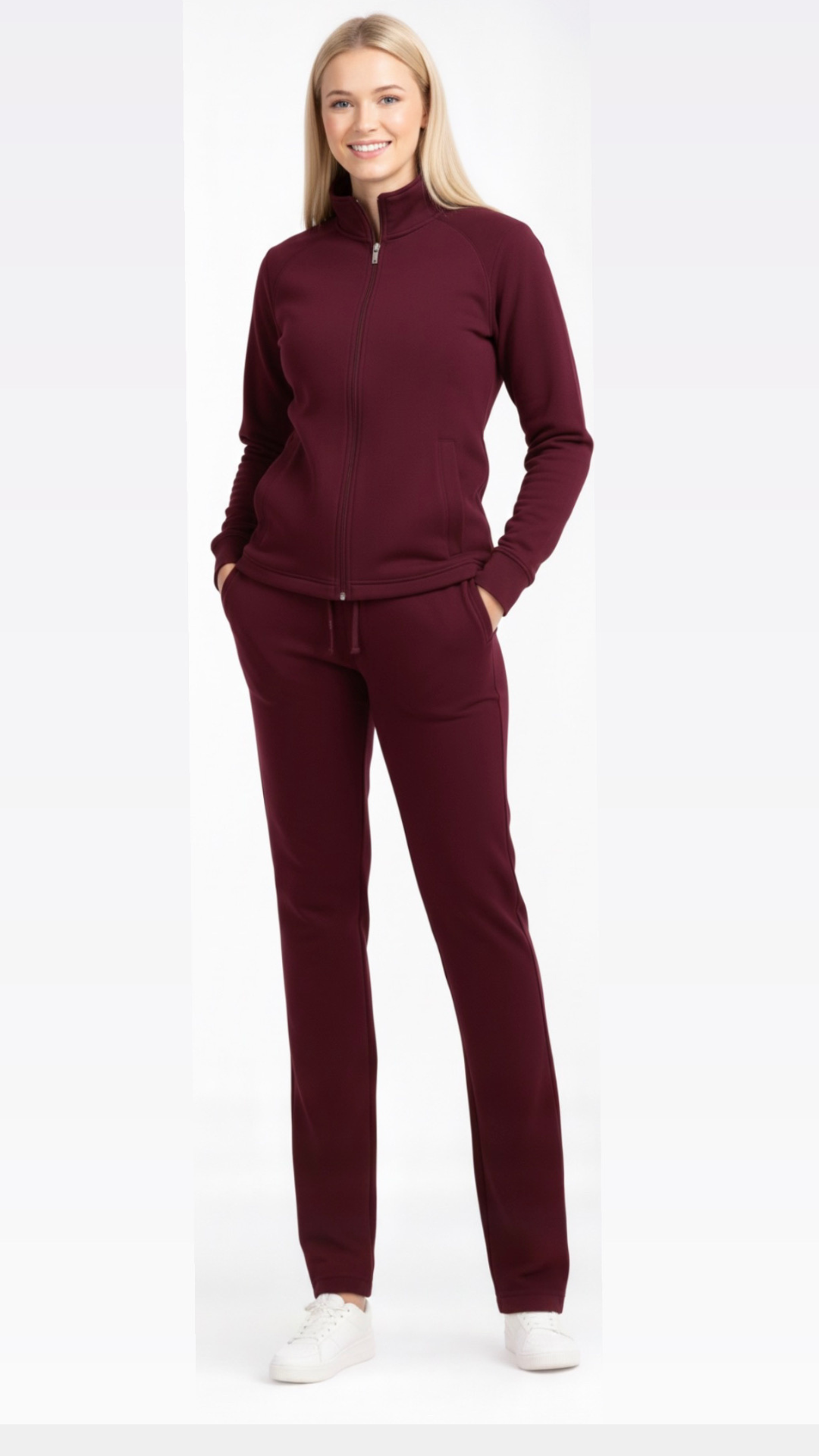 Wine Zip-Up Co-Ord Set for Women - Image 3