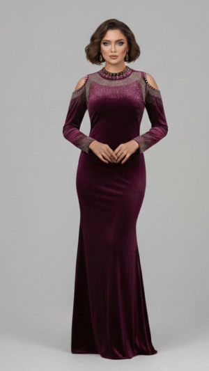 Royal Plum Embellished Velvet Gown