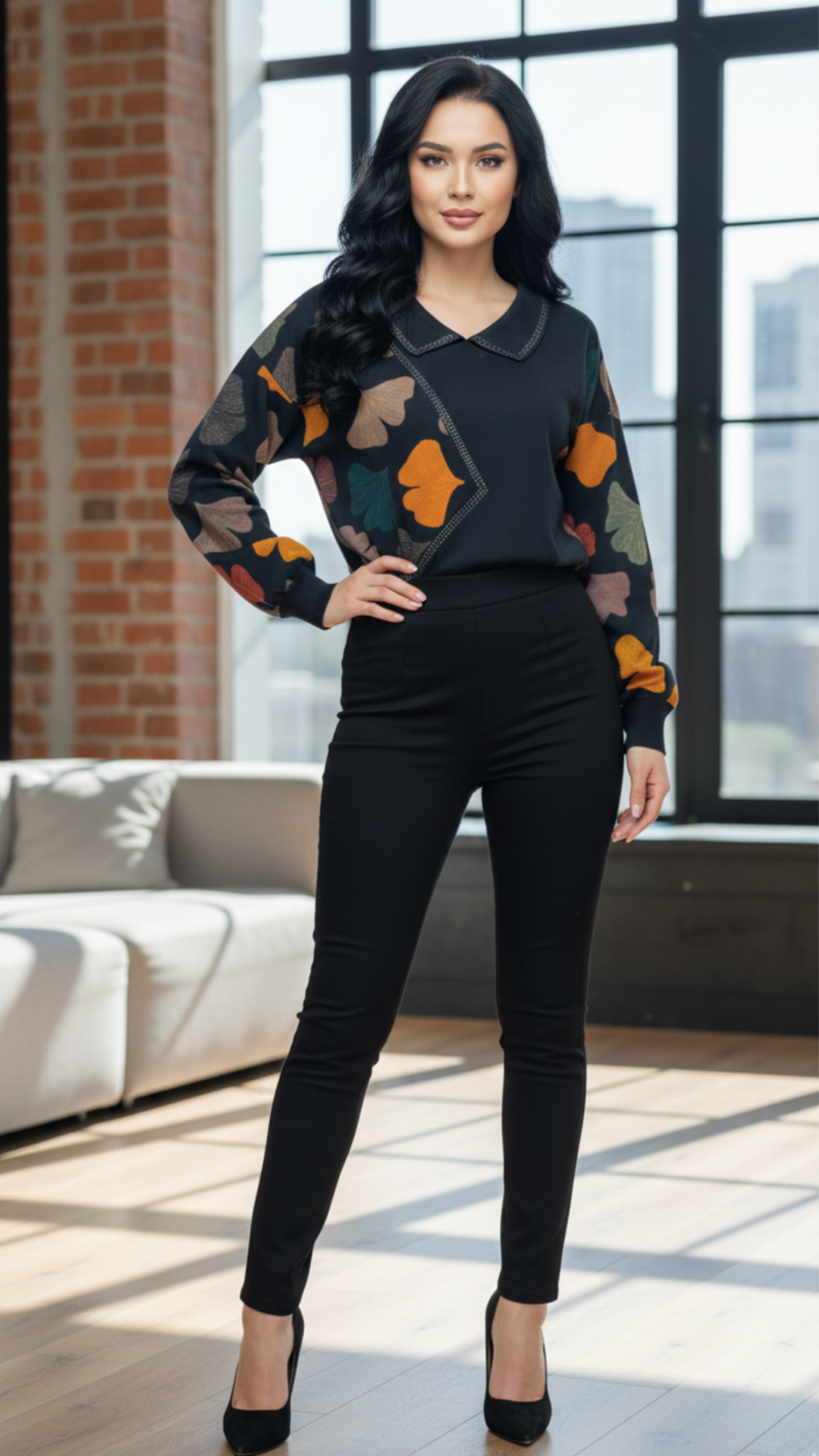 Printed Sleeve Asymmetrical Panel Top - Image 3