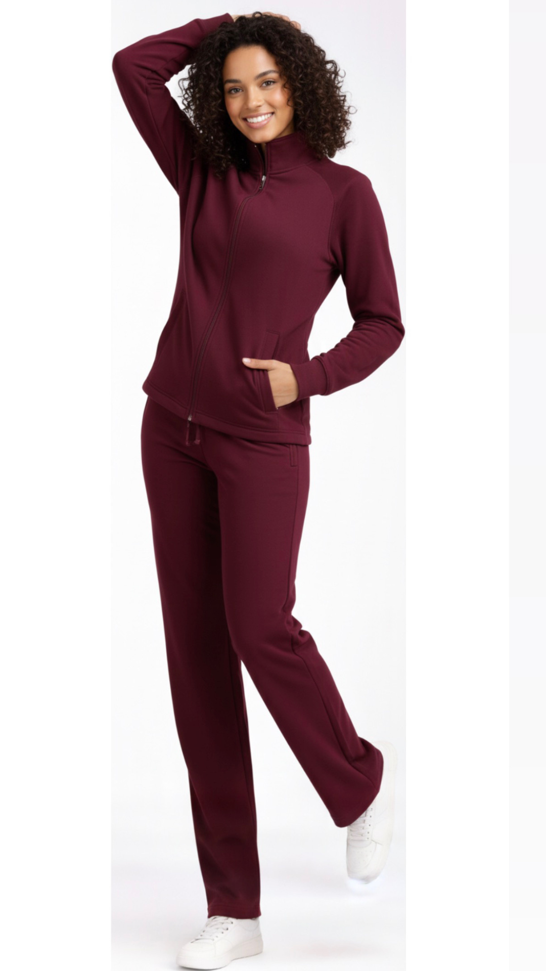 Wine Zip-Up Co-Ord Set for Women - Image 4
