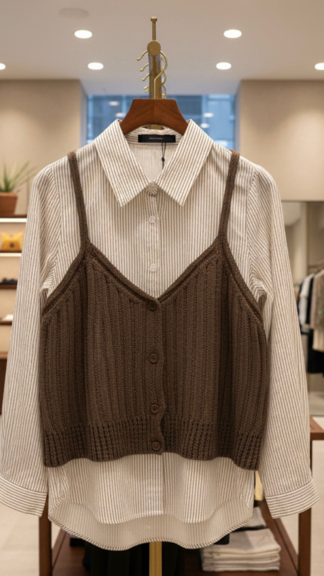 Cocoa Layered Shirt & Knit Cami Top - Image 4