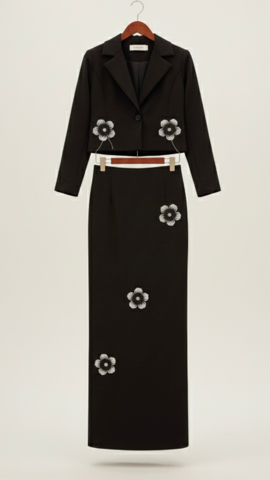 Black Blazer & Skirt Co-Ord Set with Floral Embroidery - Image 3