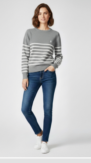 Striped Knit Gray Sweater for Women