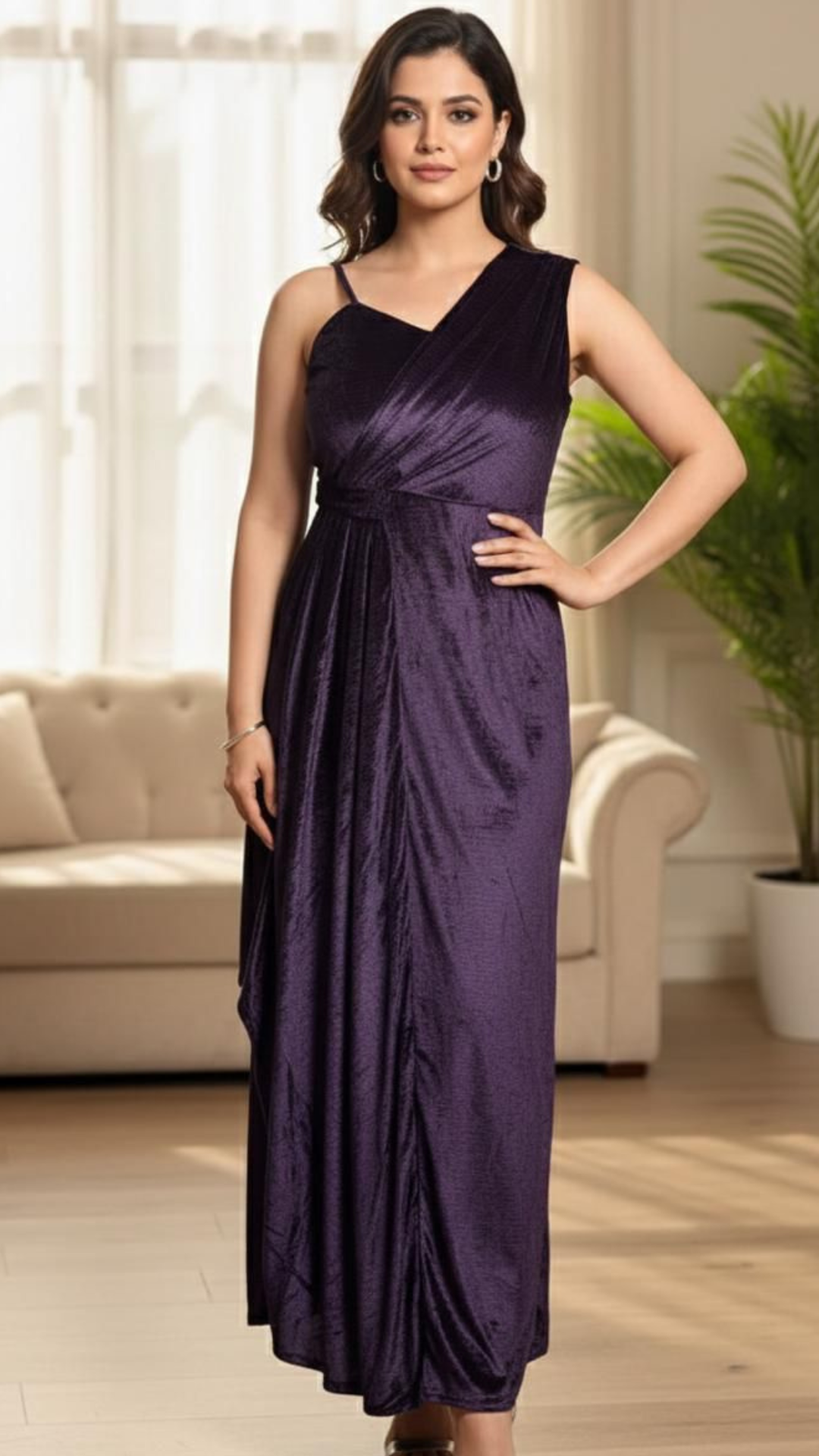Royal Drape velvet One-Shoulder Maxi Dress