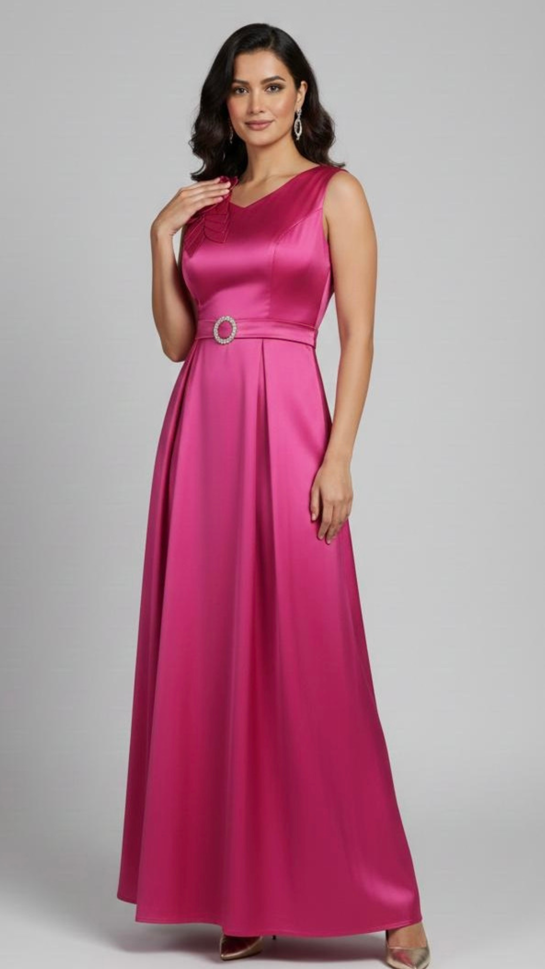 Rose Bloom Satin Pink Maxi Dress - Image 2