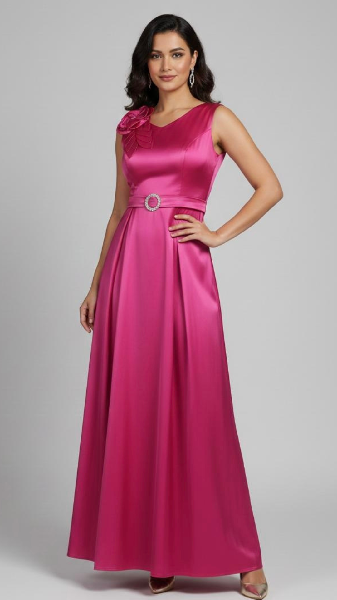Rose Bloom Satin Pink Maxi Dress