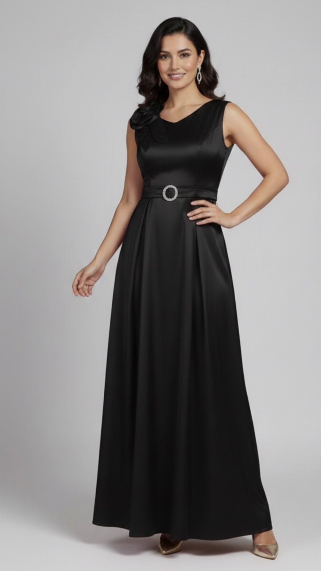 Black Bloom Satin Maxi Dress