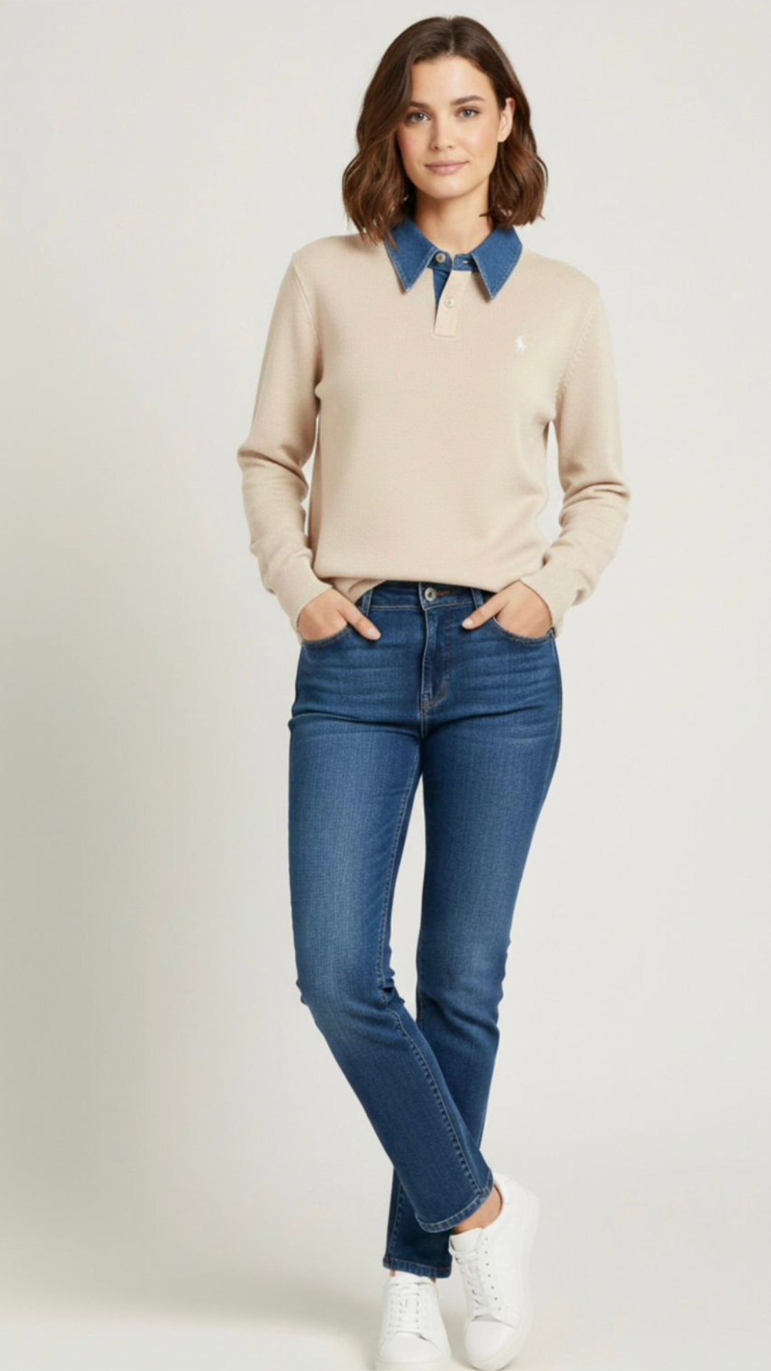 Cream color full sleeve Collar Top