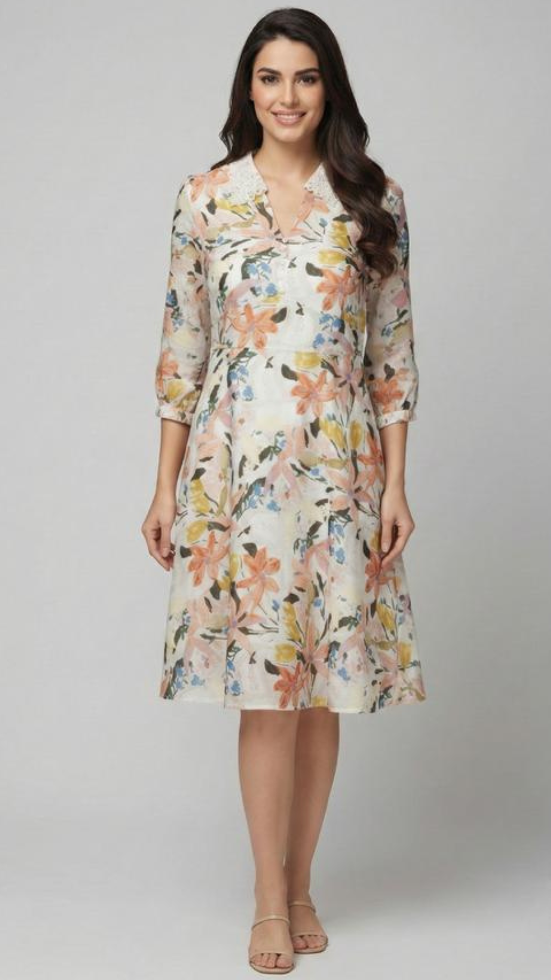 Floral Print A-Line Knee-Length Dress
